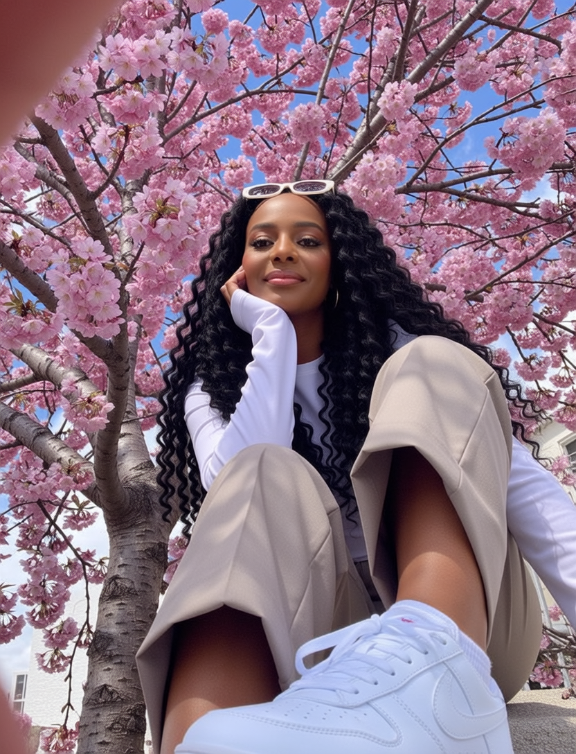 Sylvia under cherry blossoms