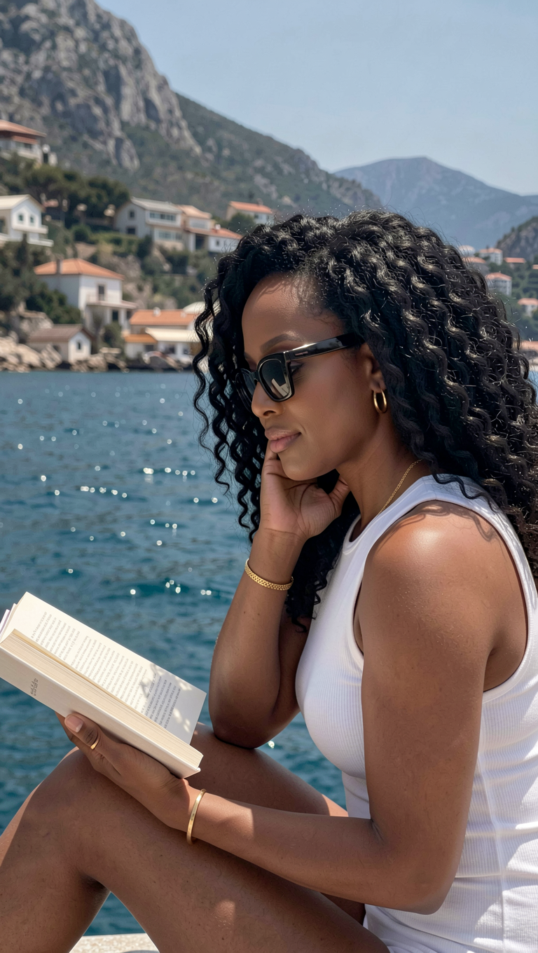 Sylvia reading by water